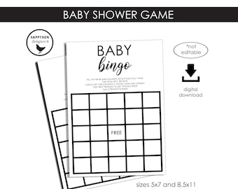 Baby Bingo Game Printable Digital 5x7 8.5x11 Shower Sprinkle Games Prints Trending Modern Simple