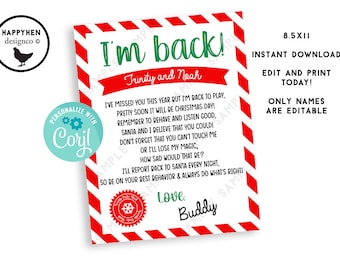 Editable Elf Welcome Back Letter Digital Christmas Elf Return Note 8.5x11 I&#39;m Back North Pole Mail Instant Download