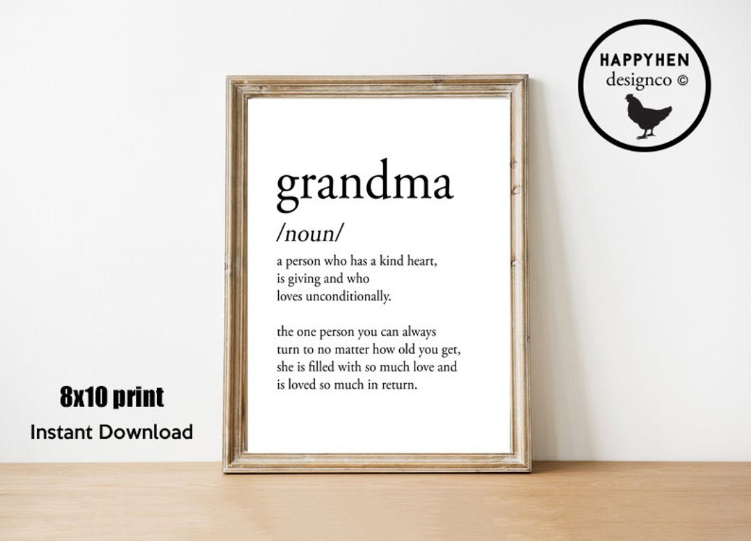 Grandma Definition Print Gift Instant Download 8x10 Printable Noun