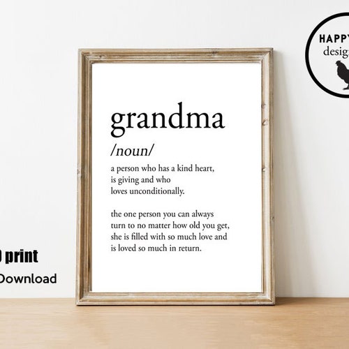 Grandma Definition Print Gift Instant Download 8x10 Printable Etsy