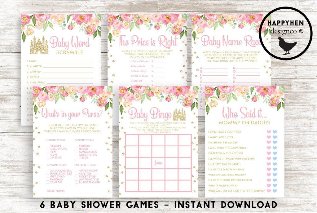 Princess Baby Shower Games Digital Instant Download Four Pack | Etsy