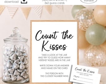 Guess How Many Game Baby Shower Printable Sign Digital Instant Download Simple Modern 8x10 COUNT THE KISSES