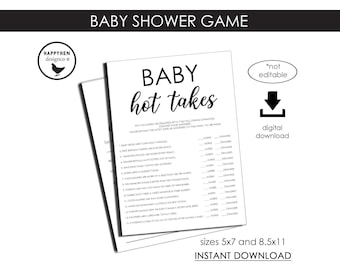 Baby Hot Takes Game Printable Instant Download 5x7 8.5x11 Games Modern Trending Simple Prints
