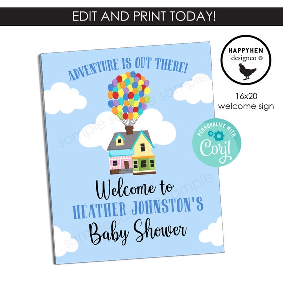 UP Baby Shower Birthday Welcome Sign Editable 16x20 Digital Printable Template DISNEYLAND Party
