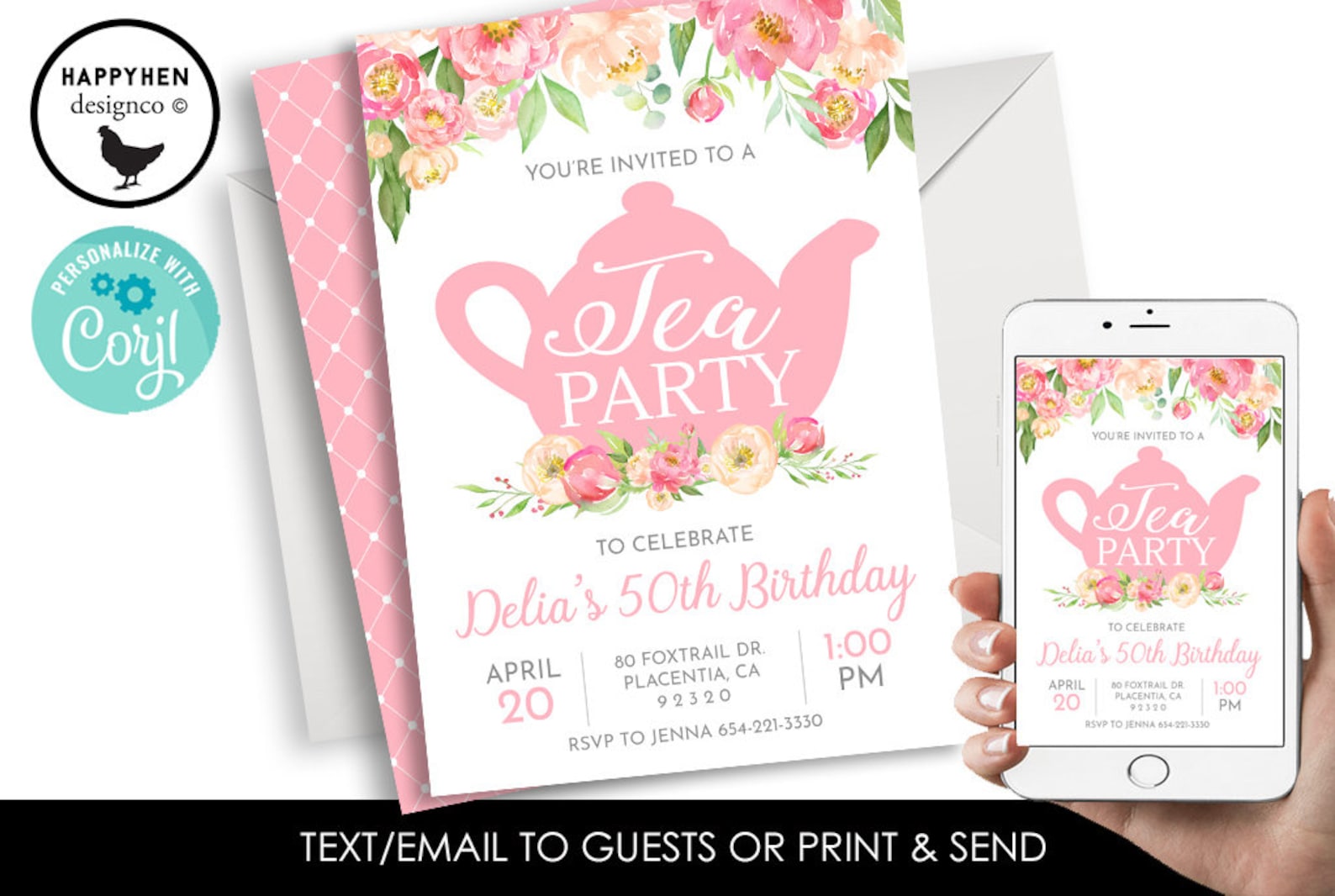 Editable Tea Party Invitation Invite Digital Birthday Adult - Etsy