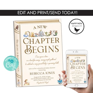 Storybook Baby Shower Invite NEW Chapter Begins Invitation Template EDITABLE 5x7 Digital Instant Download Sprinkle