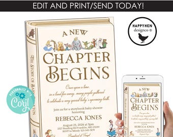 Storybook Baby Shower Invite NEW Chapter Begins Invitation Template EDITABLE 5x7 Digital Instant Download Sprinkle