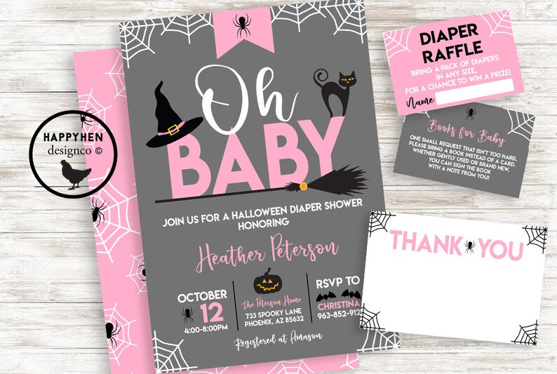 Girl Halloween Baby Shower Invitation Invite Set Digital Etsy