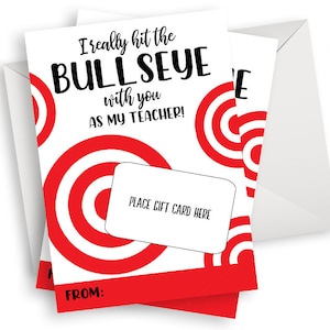 Titulaire de la carte-cadeau pour enseignants, objectif Merci, Cadeaux numériques 5 x 7 Bullseye Semaine de remerciement pour les remerciements