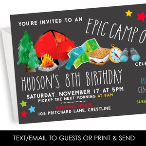 Editable Camping Invitation Sleepover Boys Birthday Camp Campout Invite 5x7 Digital Personalized Slumber Watercolor Corjl