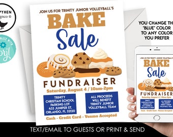 Editable Bake Sale Fundraiser Template Flyer 8.5x11 Digital Instant Download Church School Work Charity Event