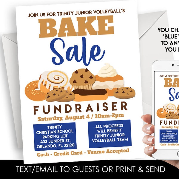 Editable Bake Sale Fundraiser Template Flyer 8.5x11 Digital Instant Download Church School Work Charity Event