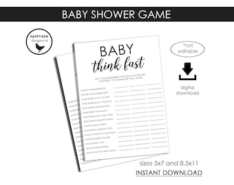Baby Think Fast Game Printable Digital Instant Download Trending Games Simple Modern Prints