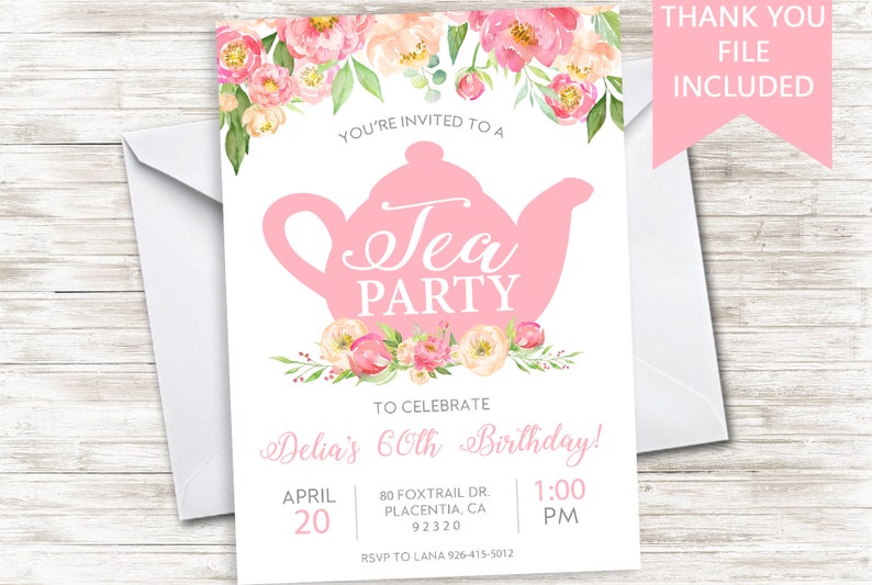 Tea Party Invitation Invite Digital Birthday Adult ANY AGE | Etsy
