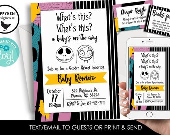 Editable Nightmare Christmas Halloween Gender Reveal Invitation Invite Jack Sally Digital 5x7 Christmas