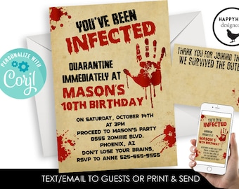 Editable Infected Birthday Invite Zombie Halloween Invitation Digital Personalized 5x7 ANY AGE Costume Party Haunted House