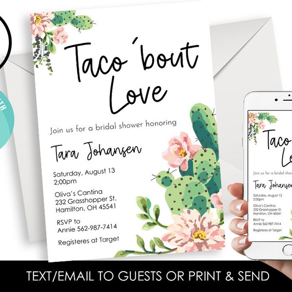 How Many Kisses In The Jar Bridal Shower Game – White Cactus Design With 1 Sign & 30 Cards, ‘Taco’bout Love Theme