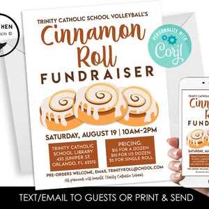 Editable Cinnamon Roll Fundraiser Flyer Template Digital 8.5x11 Instant Download Church Work Event Charity