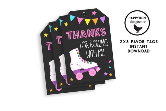 Printable Roller Skate Theme Party Favor Tags / Roller Skates 