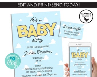 Toy Story Baby Shower Editable Template Invitation Invite Digital 5x7 Instant Download Neutral