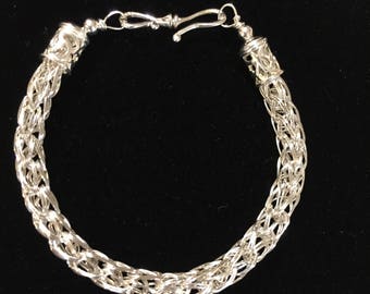 Double Strand Sterling Silver Viking Weave Bracelet, Sterling S Clasp