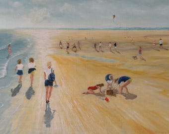 A Canvas Print of 'Barefoot on the Sand, Camber', from an oil painting by David Marsh.