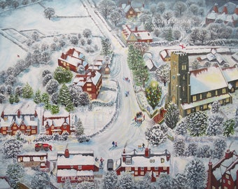A Canvas Print of 'Christmas Eve', of a Sussex Village from a painting by David Marsh