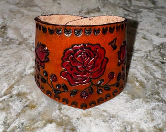 Rose Tooled Leather Cuff Bracelet