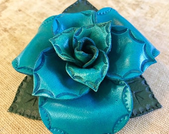 Big Turquoise Rose Clip