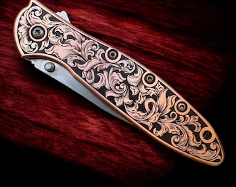 Kershaw Leek - Copper with Engraved Scrollwork