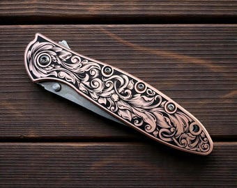 Kershaw Leek - Copper with Engraved Traditional Scrollwork