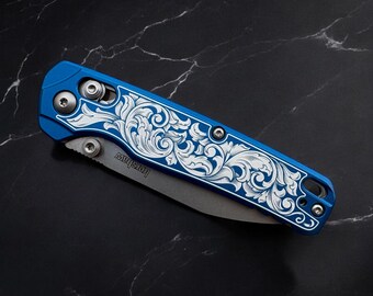 Kershaw Bel Air - Blue Anodized with Engraved Scrollwork - MagnaCut Blade