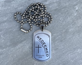 Stainless Steel - Laser Engraved Dog Tag - Ephesians 2:8-9