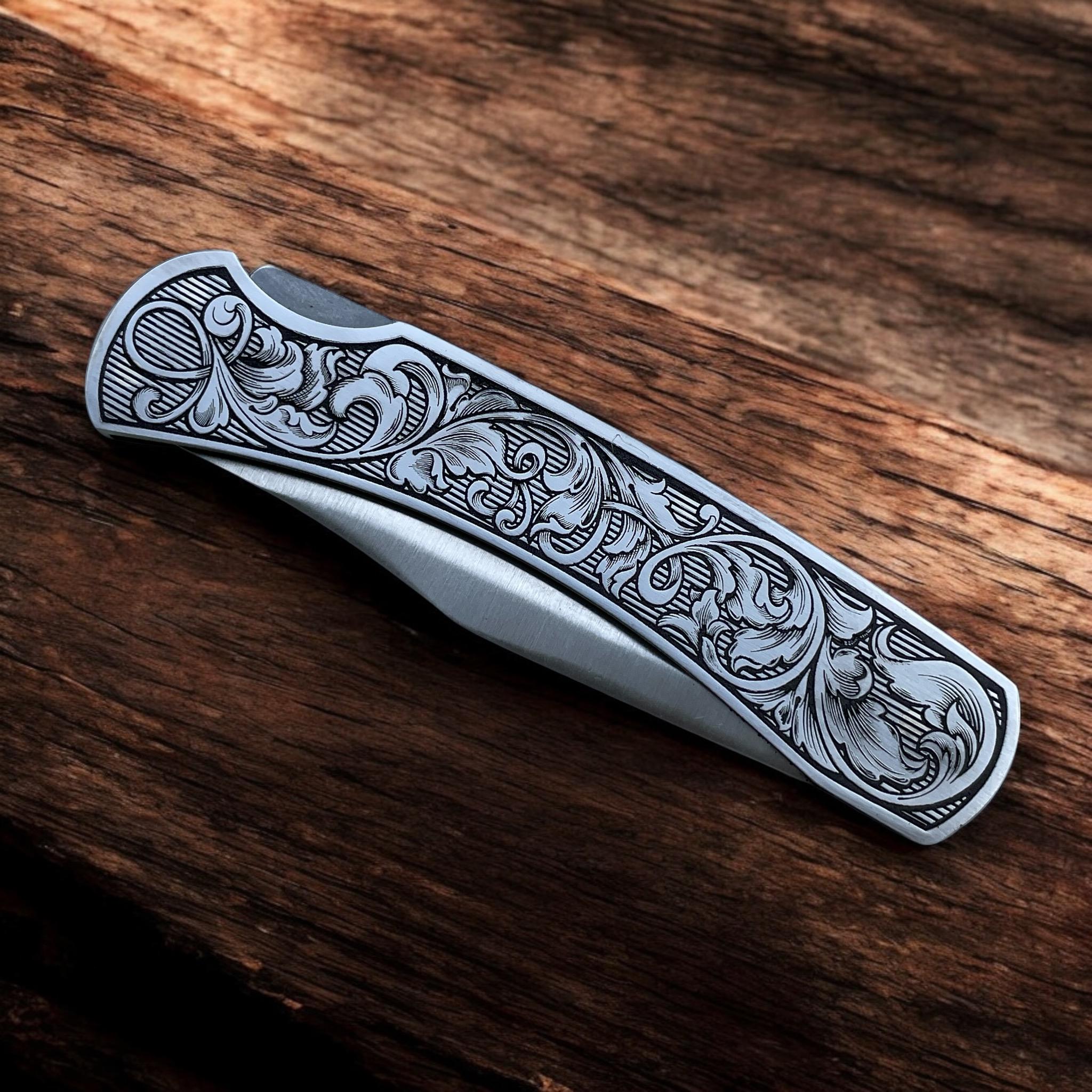 Engraved Scrollwork - Hard Hat Stainless Lockback Pocket Knife - Etsy