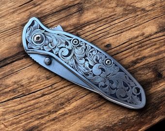 Kershaw Scallion- Laser Engraved Scrollwork - Stainless