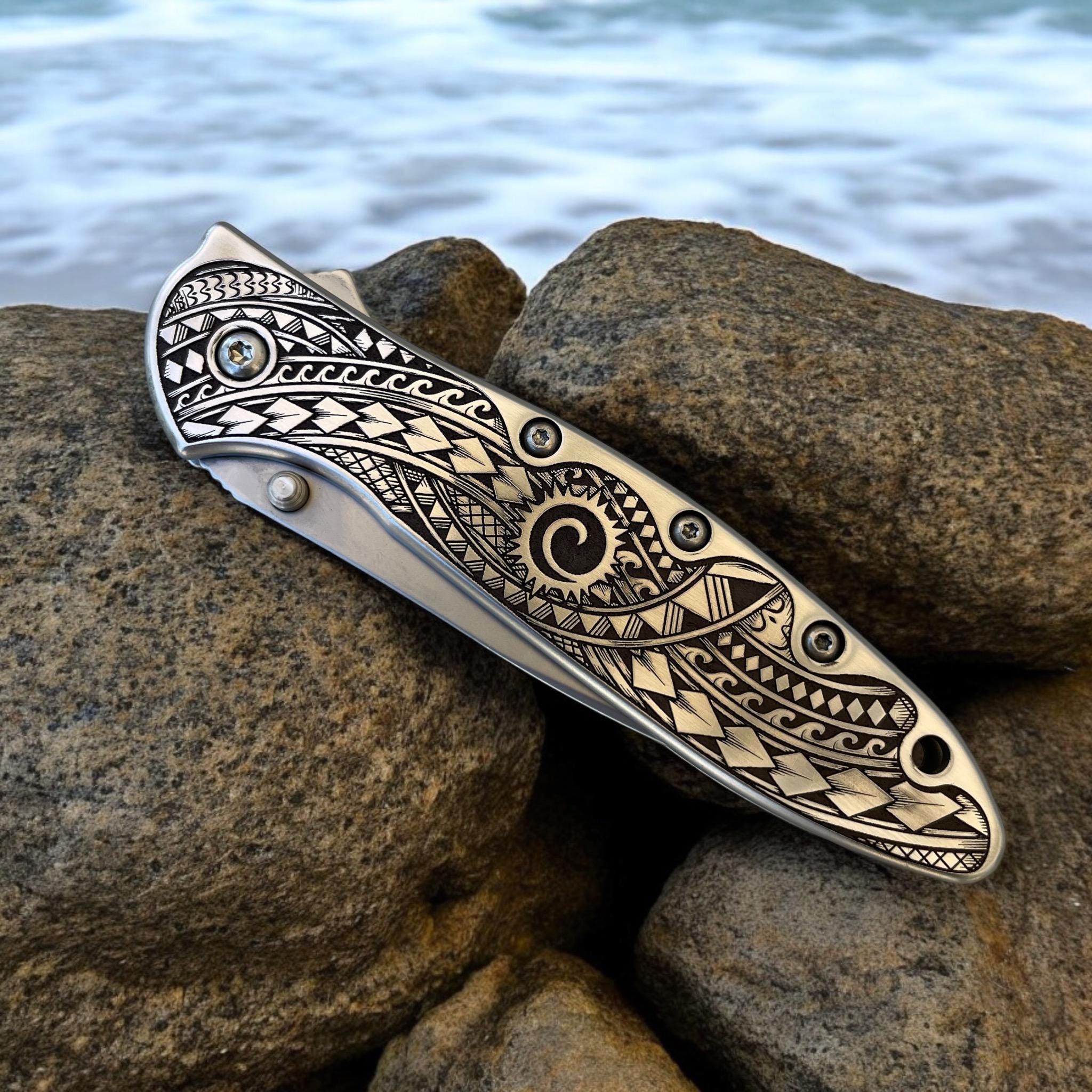 Kershaw Leek - Stainless Scales - Intricately Engraved Samoan