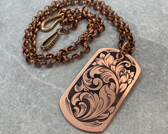 Dog Tag - Hand Engraved Scrollwork