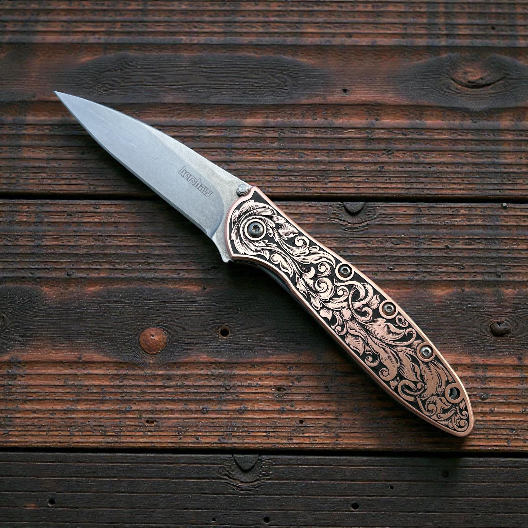 Kershaw Leek - Copper With Engraved Traditional Scrollwork - Etsy