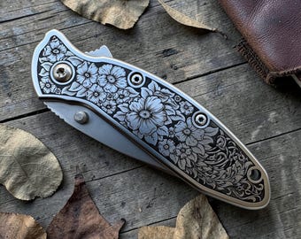 Kershaw Scallion - Stainless Scales with Deep Engraved Floral Bouquet