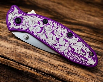 Kershaw Scallion - Purple with Engraved Scrollwork