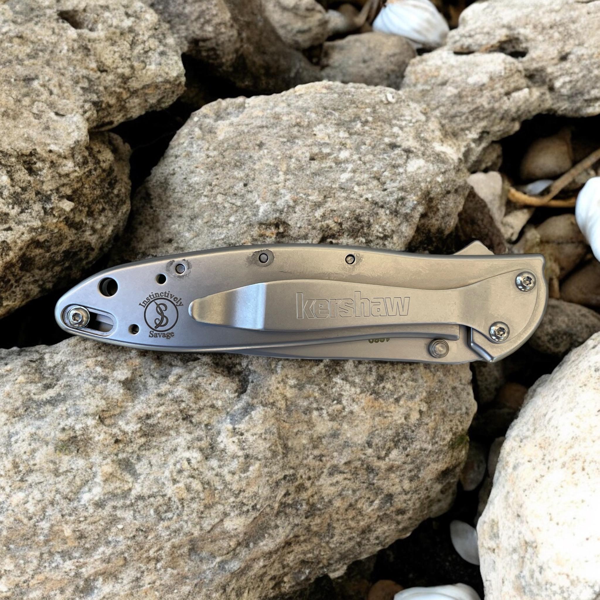 Kershaw Leek - Stainless Scales - Intricately Engraved Samoan