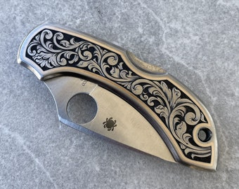 Hand Engraved Scrollwork - Spyderco Dragonfly - Stainless