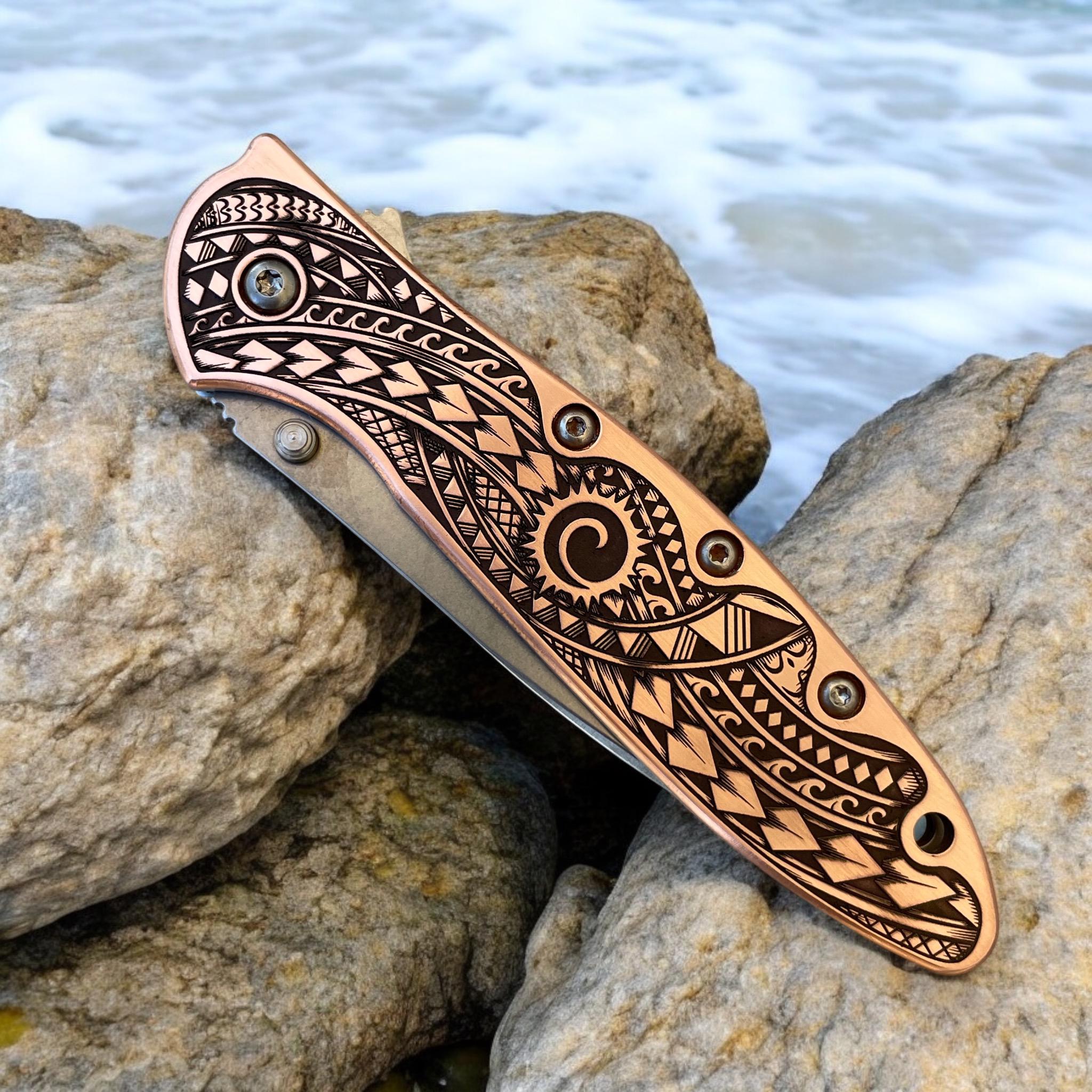 Kershaw Leek - Intricately Engraved Samoan Tribal