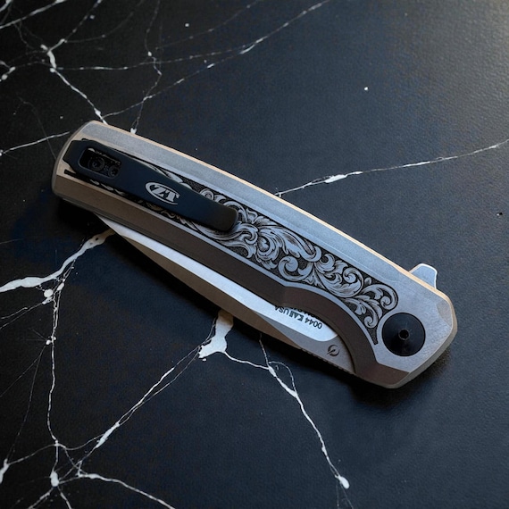 Zero Tolerance 0044 Titanium With Engraved Scrollwork - Etsy