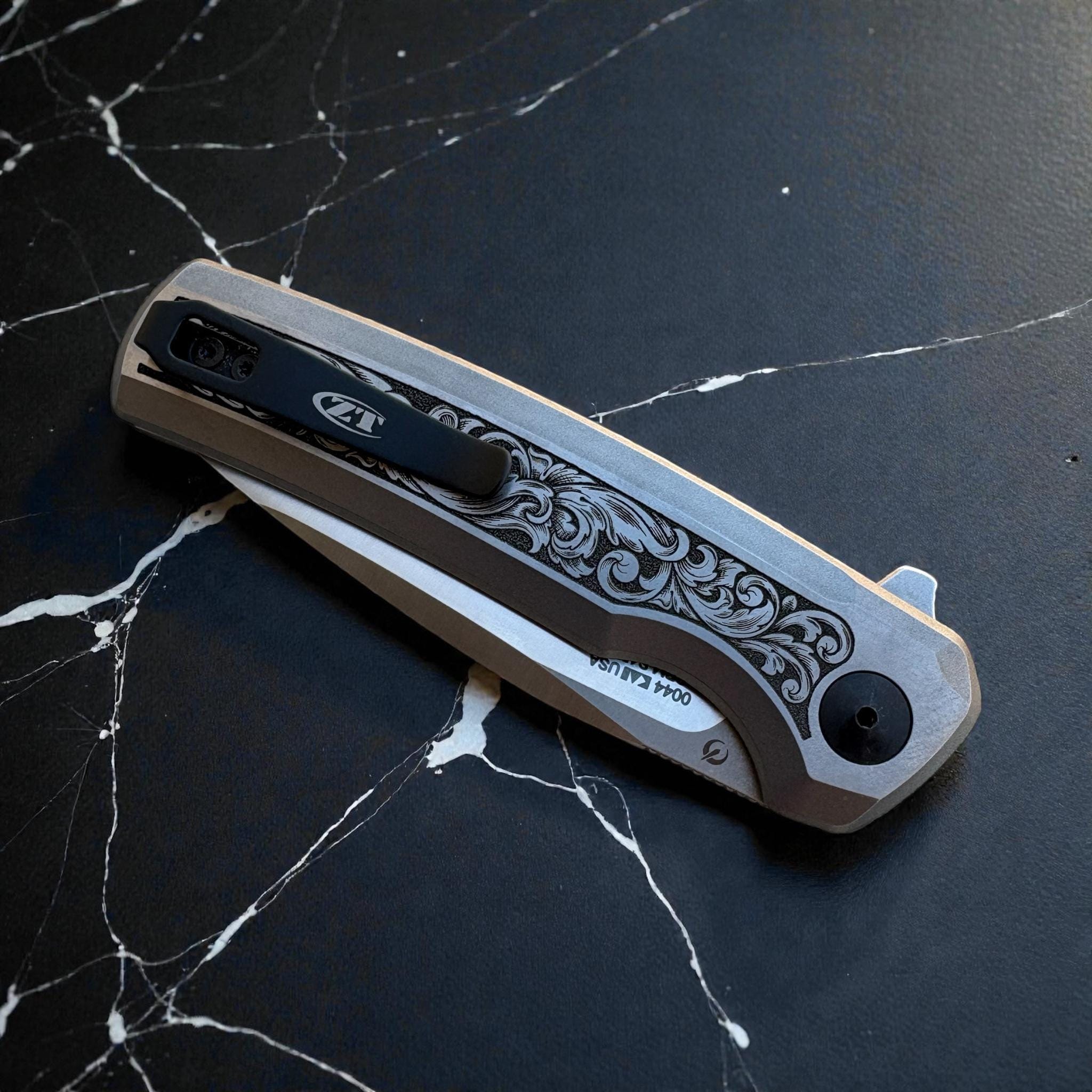 Zero Tolerance 0044 Titanium With Engraved Scrollwork - Etsy
