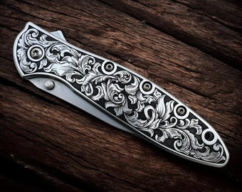 Kershaw Leek - Stainless Steel Scales with Engraved Scrollwork
