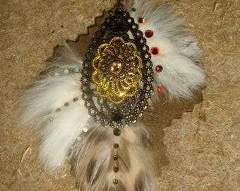 APONI, suede, fur, feather, Crystal earring