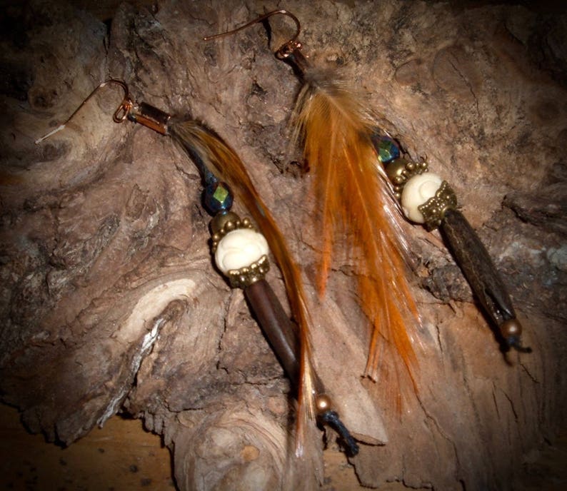CHENOA boucles d'oreille plumes perles os cristal métal image 2