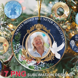 Memorial Christmas PNG BUNDLE, Christmas Photo template digital design, Round Christmas ornament PNG, personalized Memory png