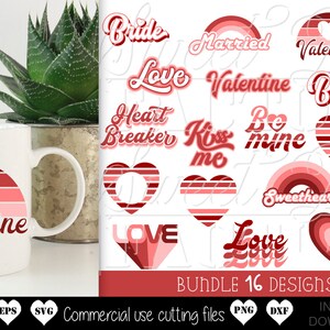 Amour bundle SVG, SVG rétro Saint-Valentin, coeur svg, Saint Valentin SVG, mariée svg, mariage svg, svg T-shirt rétro, st valentin clipart